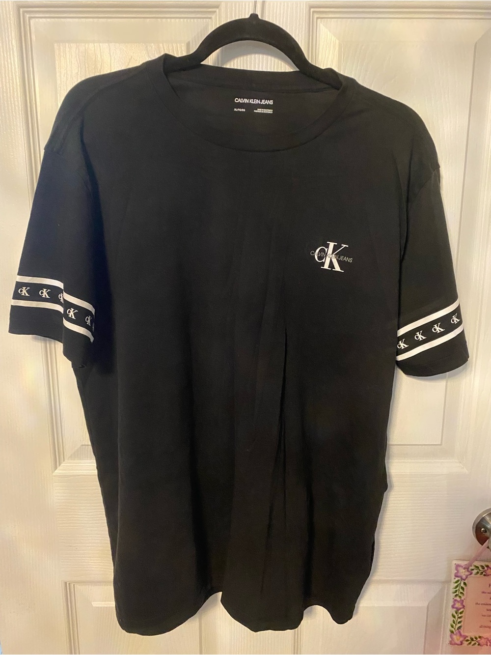 Calvin Klein Jeans Black Crewneck T‑Shirt with White Logo Print